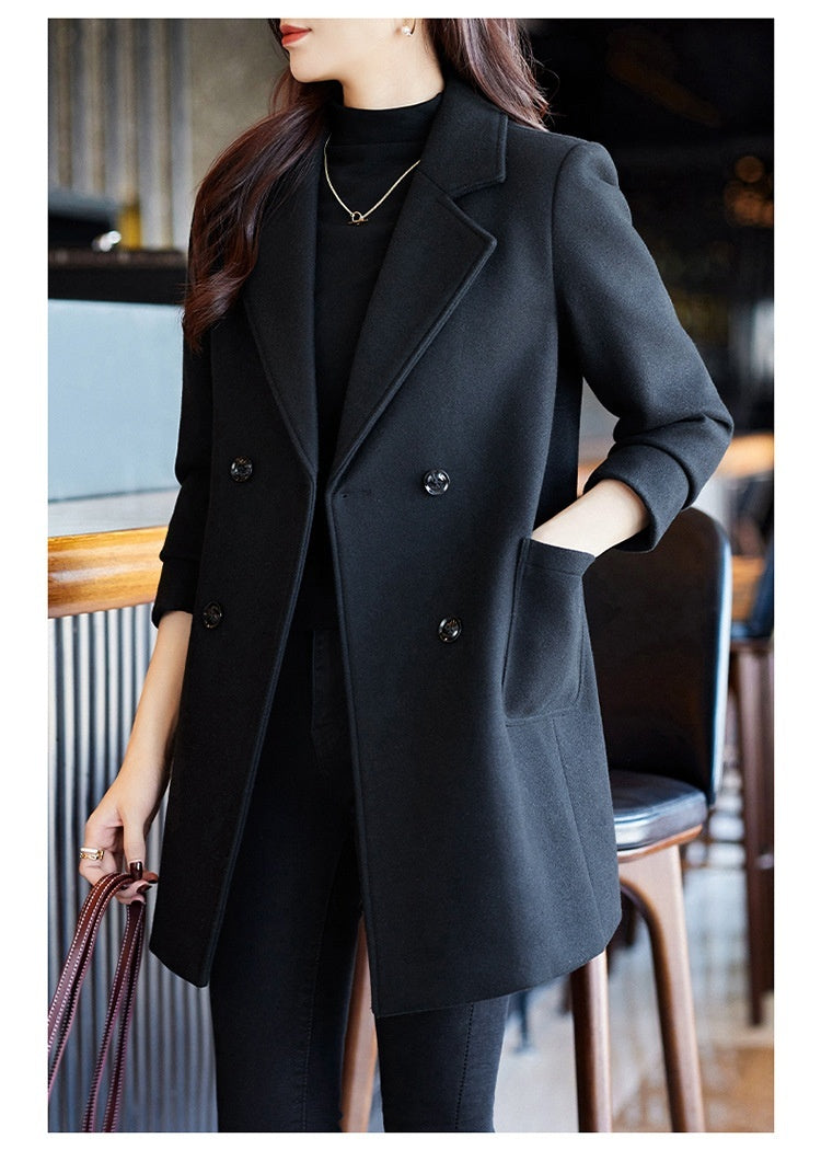 Black Double Breasted Coat Autumn And Winter New Women's Suit Jacket