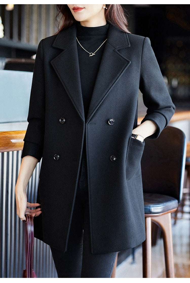 Black Double Breasted Coat Autumn And Winter New Women's Suit Jacket
