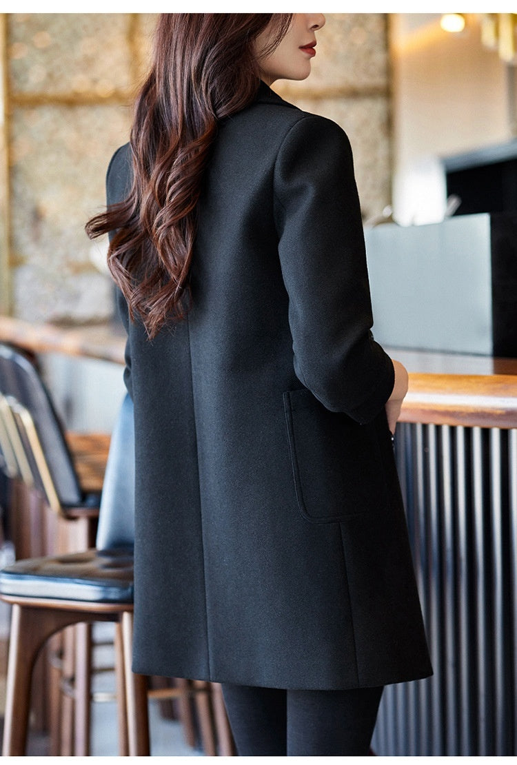 Black Double Breasted Coat Autumn And Winter New Women's Suit Jacket
