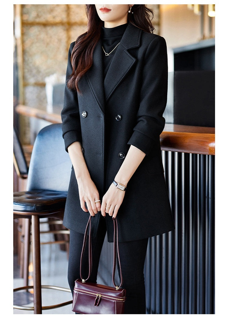 Black Double Breasted Coat Autumn And Winter New Women's Suit Jacket