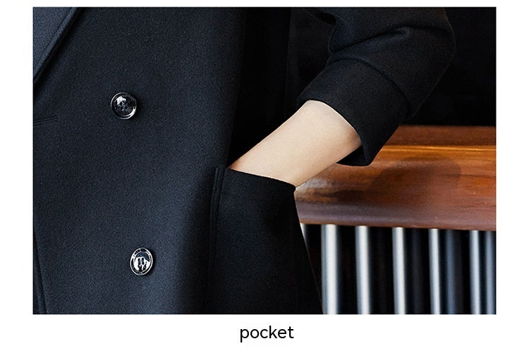 Black Double Breasted Coat Autumn And Winter New Women's Suit Jacket