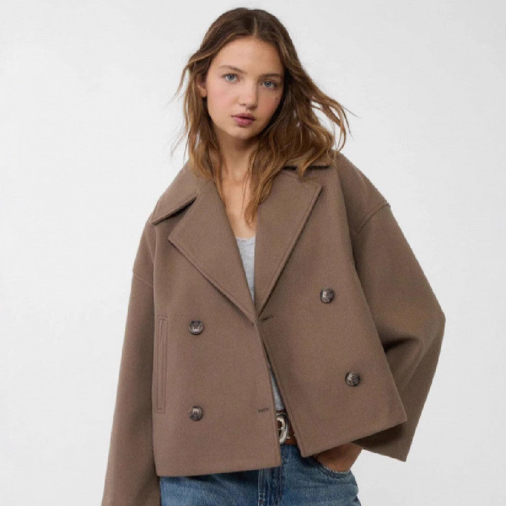 Ins Double-breasted Lapel Blazer Jacket Fashion Loose Woolen Short Coat Elegant Commuting Women's Clothing