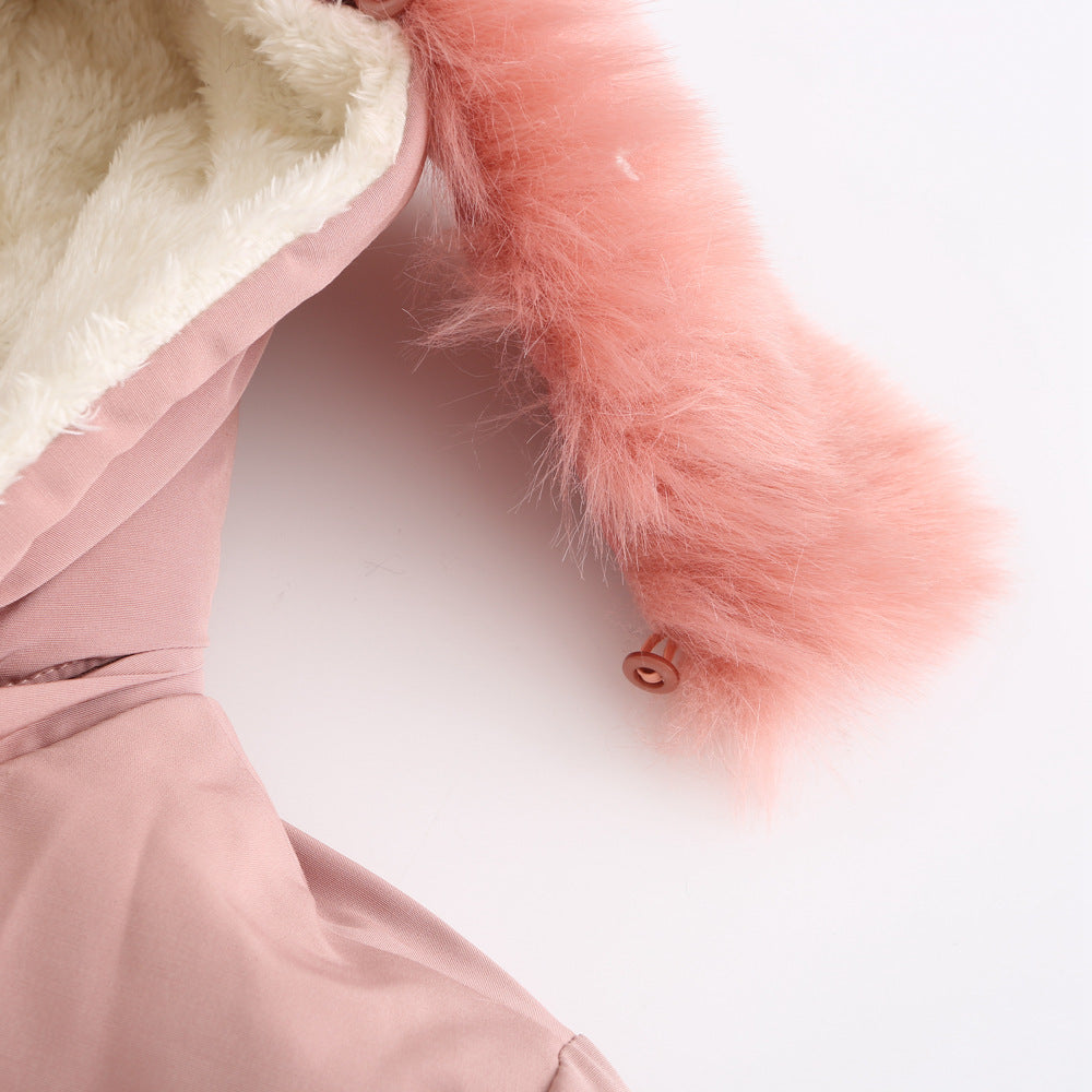Women's Cotton Plus Velvet Detachable Hat Big Fur Collar Coat