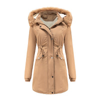 Women's Cotton Plus Velvet Detachable Hat Big Fur Collar Coat
