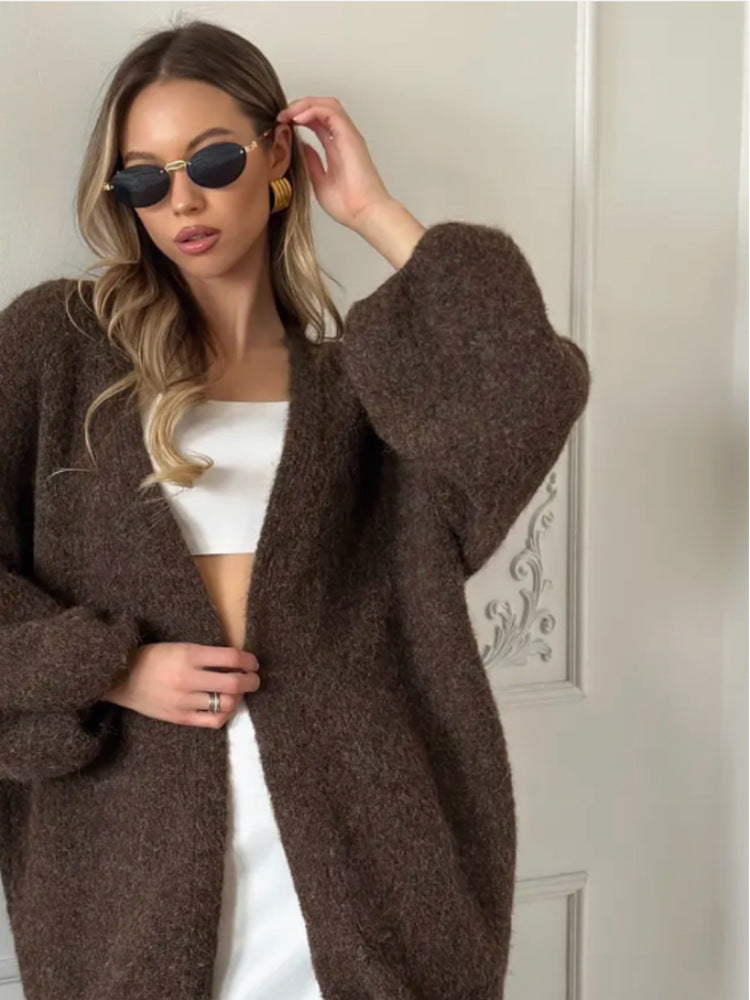 Fashion Mid-length Knitted Cardigan Top Women