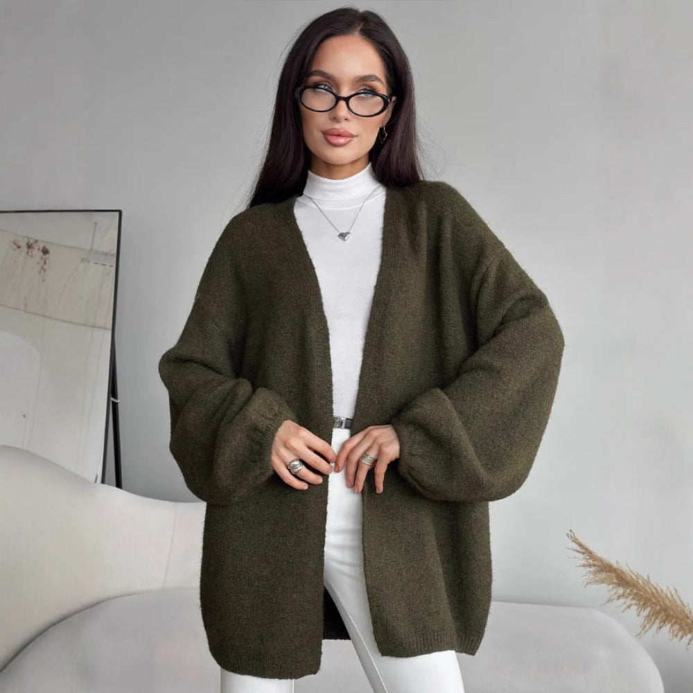 Fashion Mid-length Knitted Cardigan Top Women