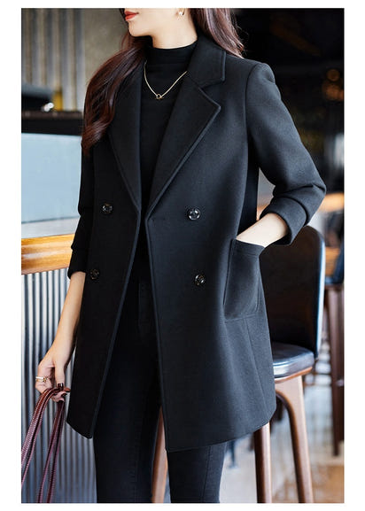 Black Double Breasted Coat Autumn And Winter New Women's Suit Jacket