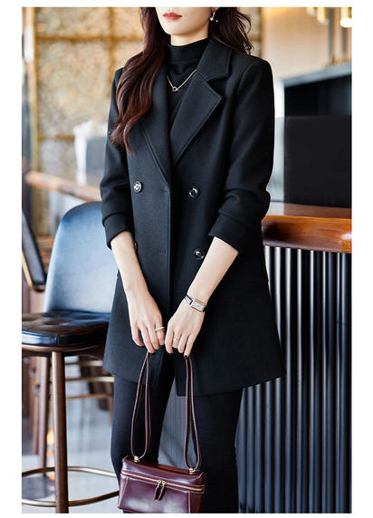 Black Double Breasted Coat Autumn And Winter New Women's Suit Jacket