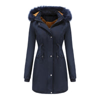 Women's Cotton Plus Velvet Detachable Hat Big Fur Collar Coat